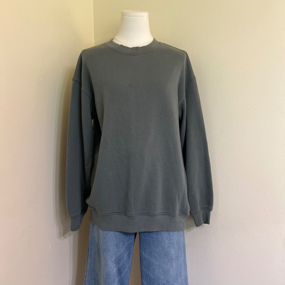 Aerie Womens Oversized Crewneck Sweatshirt XS Olive Green Fleece Pullover